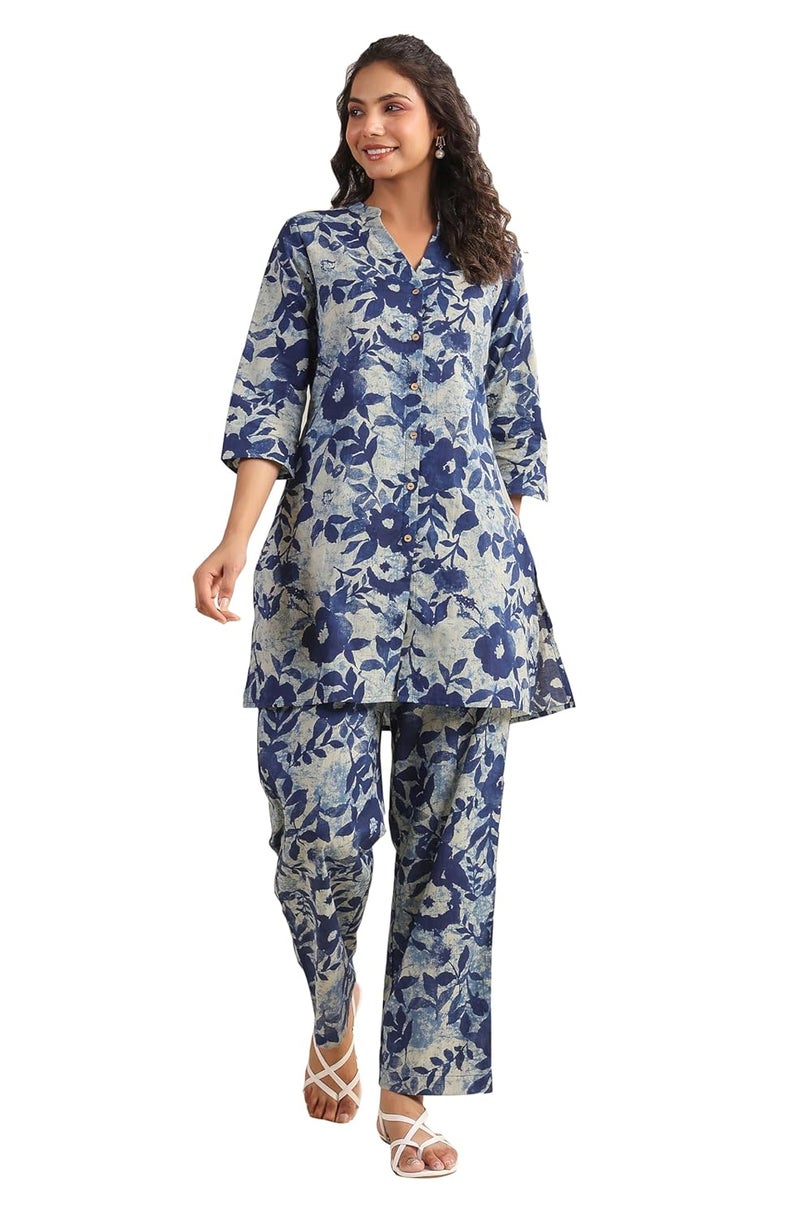 Janasya Women's Pure Cotton Floral Printed Straight Co-ord Set - Image 1